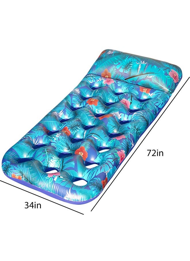 FindUWill - Inflatable Pool Floats Raft, 2 Pack Pool Floats With Headrest For Adults, X-Large, Cooling Pool Floaties Contour Lounger (Monstera Green & Monstera Blue) - Image 1