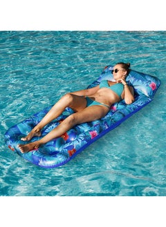 FindUWill Inflatable Pool Floats Raft, 2 Pack Pool Floats With Headrest For Adults, X-Large, Cooling Pool Floaties Contour Lounger (Monstera Green & Monstera Blue)  - Image 4