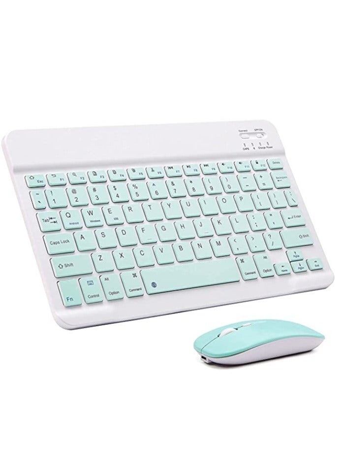 إلترازون Arabic and English Bluetooth Keyboard and Mouse Combo Ultra Slim Portable Compact Wireless Mouse Keyboard Set for IOS Android Windows Tablet Phone iPhone iPad Pro Air Mini (Green) - Image 1