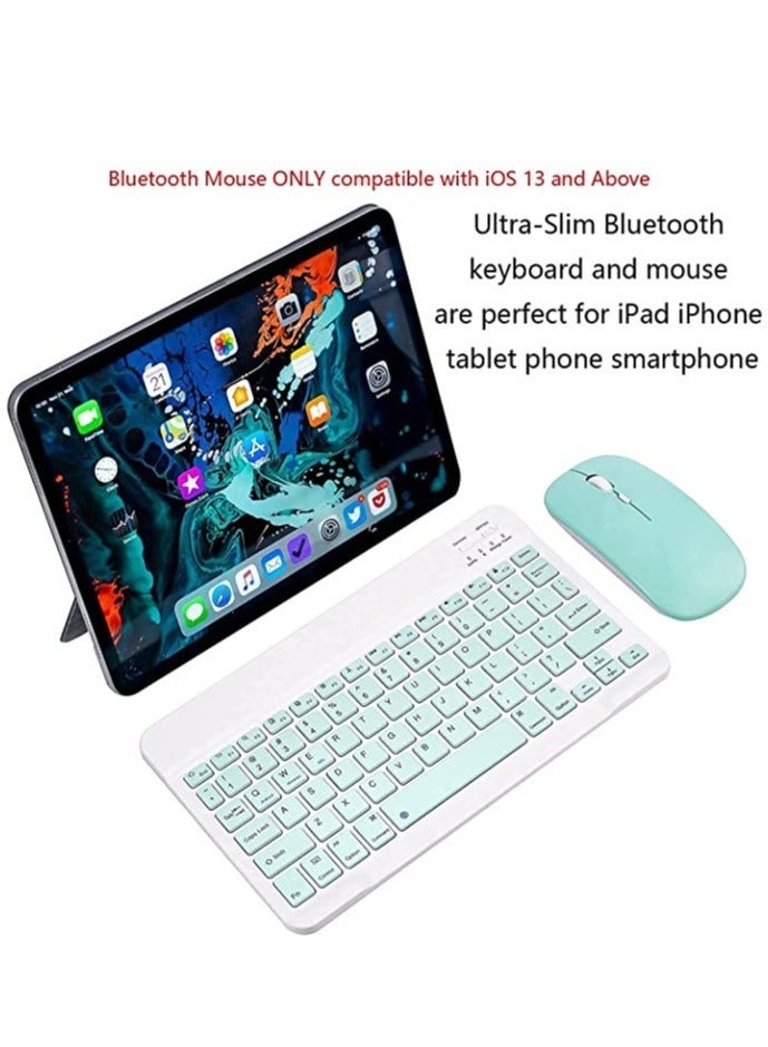 إلترازون Arabic and English Bluetooth Keyboard and Mouse Combo Ultra Slim Portable Compact Wireless Mouse Keyboard Set for IOS Android Windows Tablet Phone iPhone iPad Pro Air Mini (Green) - Image 2