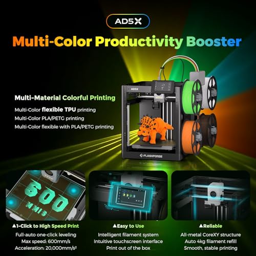 FLASHFORGE AD5X Multi-Material 3D Printer 4-Color Printing, 600mm/s Speed 1-Click Print with DIY IFS Creations, Full-Auto Calibration & Filament Backup, AD5X- Multi-Color Productivity Booster - Image 2