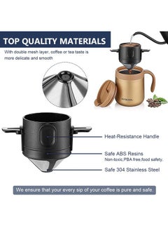 Verilux Verilux Filter Coffee Maker With Bottom Cup Double Mesh Pour Over Coffee Filter Food Grade Stainless Steel & Plastic Coffee Dripper 100% Paperless Foldable  - Image 3