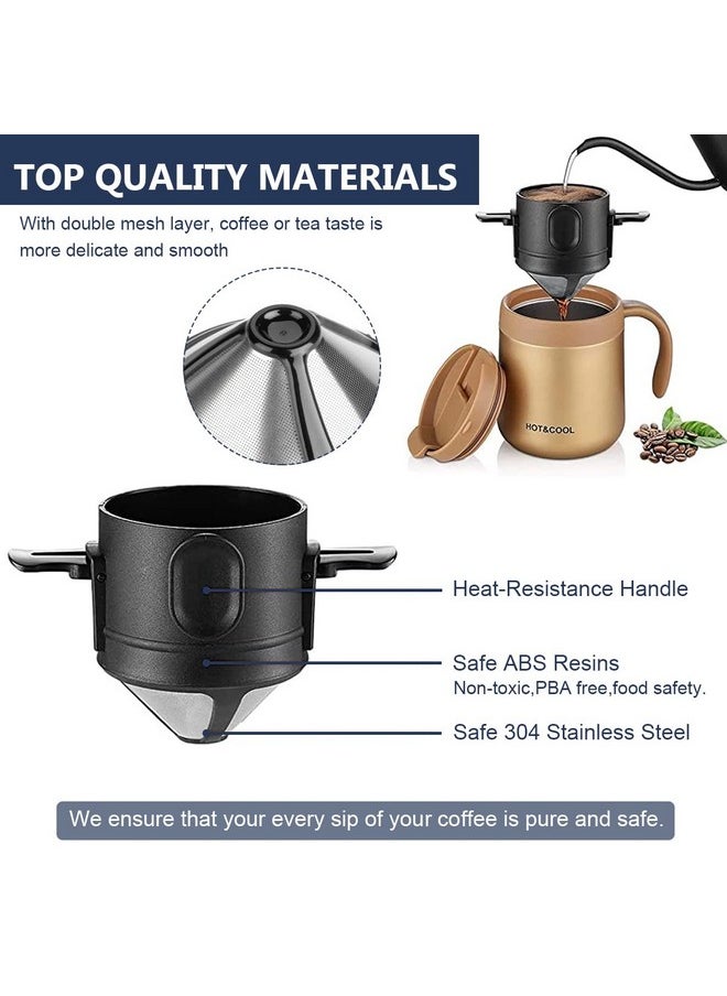 Verilux Verilux Filter Coffee Maker With Bottom Cup Double Mesh Pour Over Coffee Filter Food Grade Stainless Steel & Plastic Coffee Dripper 100% Paperless Foldable  - Image 3