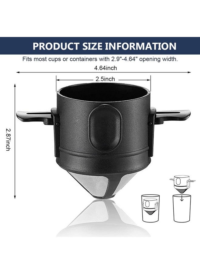 Verilux Verilux Filter Coffee Maker With Bottom Cup Double Mesh Pour Over Coffee Filter Food Grade Stainless Steel & Plastic Coffee Dripper 100% Paperless Foldable  - Image 2