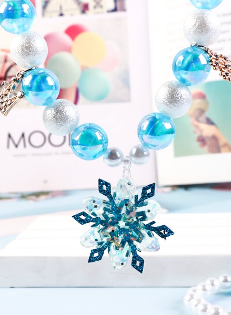 SOLARAE Girl Necklace jewllery Set Elsa Necklace and Bracelet for Girls for Children Party Pretend and Dress-Up for Frozen Gift Party Favors Dress up Jewelry Set for Little Girl Toddler - Image 3