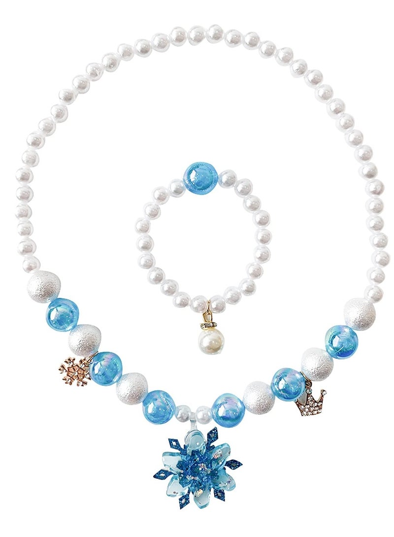 SOLARAE Girl Necklace jewllery Set Elsa Necklace and Bracelet for Girls for Children Party Pretend and Dress-Up for Frozen Gift Party Favors Dress up Jewelry Set for Little Girl Toddler - Image 1