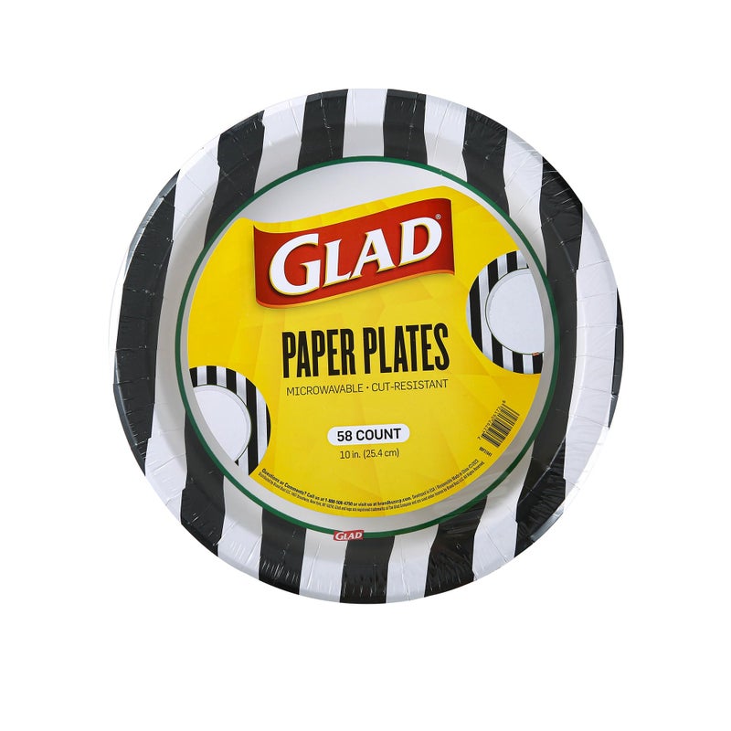 Glad Everyday Round Disposable Paper Plates with Referee Football Design | Cut-Resistant  Microwavable Paper Plates for All Foods & Daily Use | 10 Inches  58 Count - Image 1