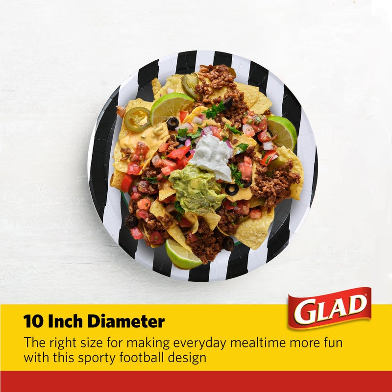 Glad Everyday Round Disposable Paper Plates with Referee Football Design | Cut-Resistant  Microwavable Paper Plates for All Foods & Daily Use | 10 Inches  58 Count - Image 4