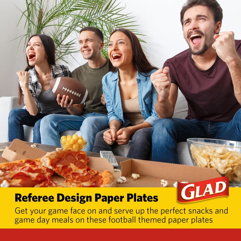 Glad Everyday Round Disposable Paper Plates with Referee Football Design | Cut-Resistant  Microwavable Paper Plates for All Foods & Daily Use | 10 Inches  58 Count - Image 5