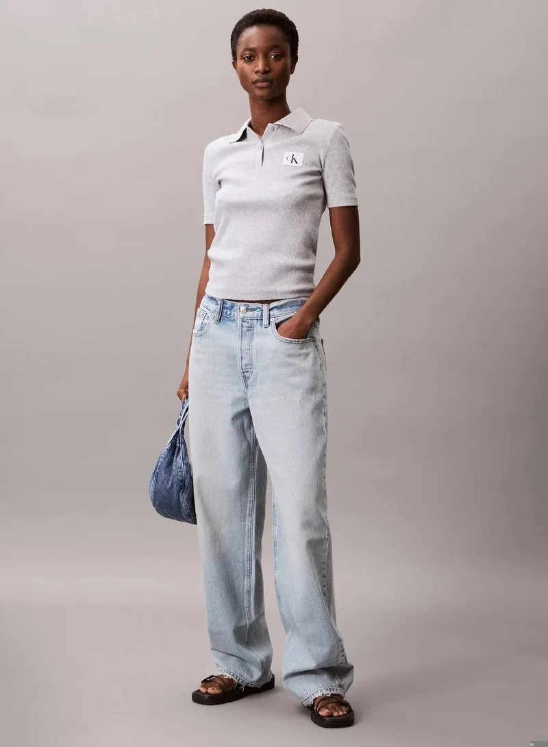Calvin Klein Jeans BC06 Grey Heather Rib Polo Shirt for Women | Best Price UAE