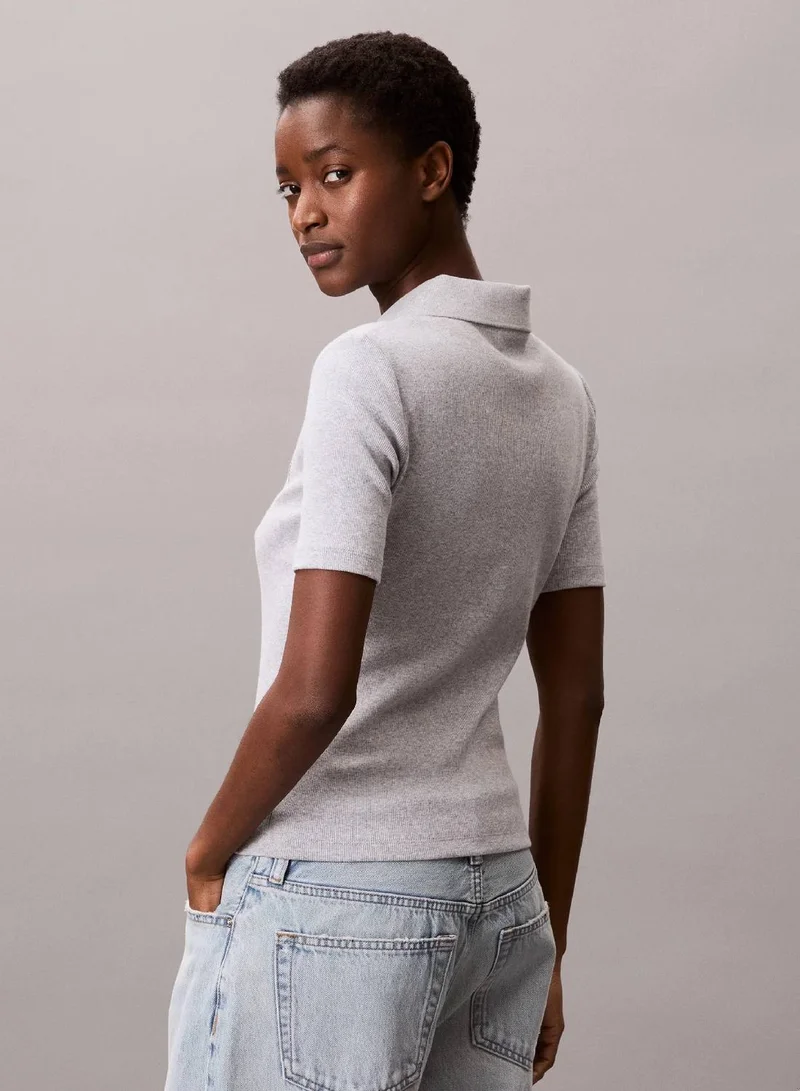Calvin Klein Jeans BC06 Grey Heather Rib Polo Shirt for Women | Best Price UAE