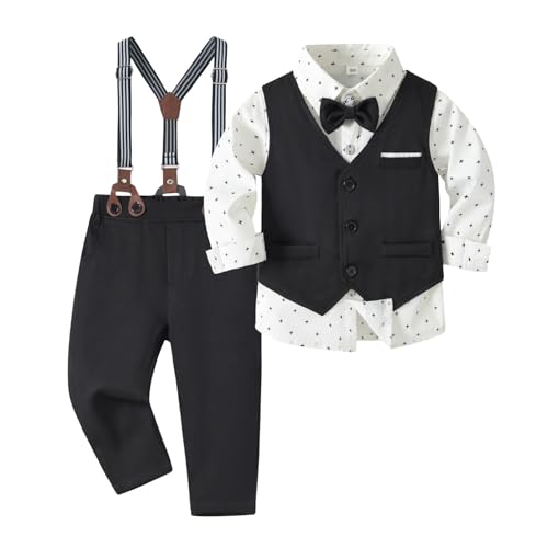 Volunboy Baby Boys Gentleman Wedding Suit Black Formal Outfit Toddler Ring Bearer Birthday Dress Shirt Bowtie Pants Set (Black, 18-24 Months) - Image 1