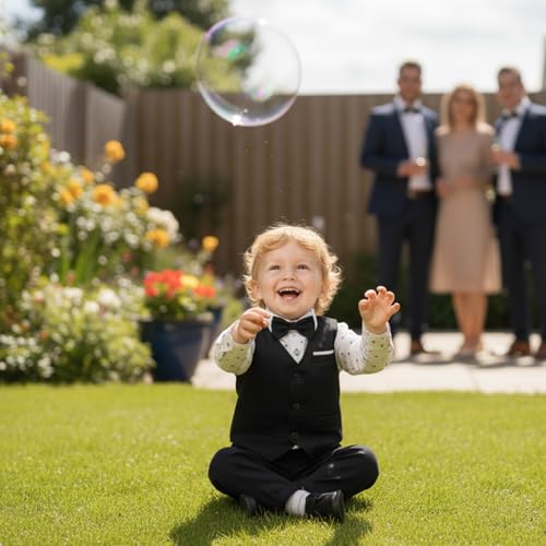 Volunboy Baby Boys Gentleman Wedding Suit Black Formal Outfit Toddler Ring Bearer Birthday Dress Shirt Bowtie Pants Set (Black, 18-24 Months) - Image 3
