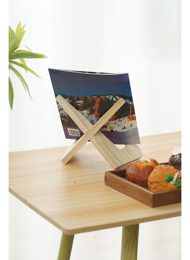Wooden Recipe Rack, Kitchen Menu Display Rack, Desktop Reading Wooden Bookshelf Display Rack, IPad Wooden Stand, Home Decor Accents Display Stands, X-Shaped Natural Wood Color - Image 3