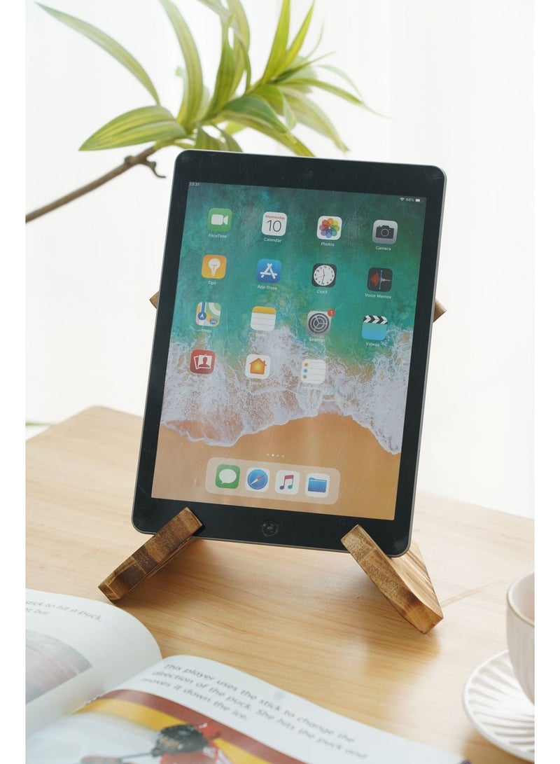 Wooden Recipe Rack, Kitchen Menu Display Rack, Desktop Reading Wooden Bookshelf Display Rack, IPad Wooden Stand, Home Decor Accents Display Stands, X-Shaped Natural Wood Color - Image 4