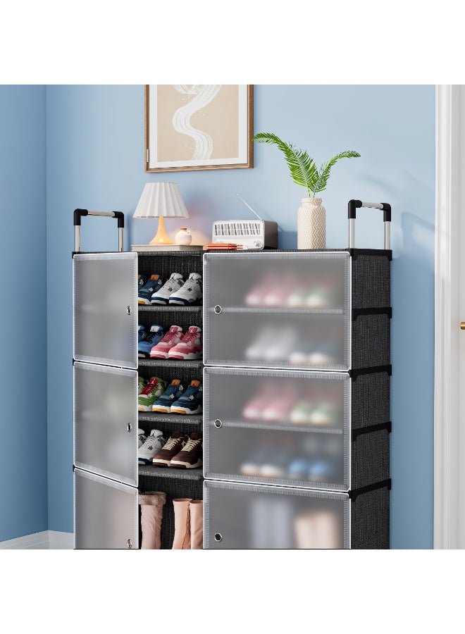 Generic Shoe Rack Organizer Wide Shoe Rack for Closet Entryway 10 Tier Non-Woven Cover Shoe Shelf Holds 20-22 Pairs Free Standing Shoe Storage Cabinet with Dustproof Cover, Magnetic Door, Steel Frame - Transparent  - Image 3