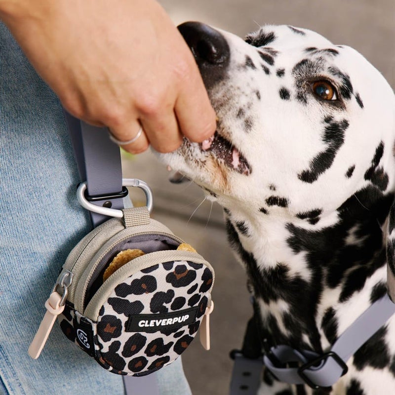 Cleverpup Snackpack Double Insulated Dog Treat Pouch â€“ 1.5 Cup Capacity, 2 BPA-Free Waterproof Zipper Pockets, Carabiner for Belt/Leash â€“ Compact Training & Travel Bag â€“ Leopard - Image 3