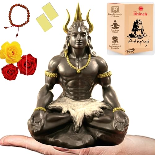 SRM's Divinely Divinely Mahayogi Shiva Idol for Car Dashboard 3.5 inch | Matte Black Adiyogi Statue for Car Dashboard with Trishul & Rudraksha | Compact Mahadev Murti & Lord Shiva Idols for Home and Meditation - Image 1