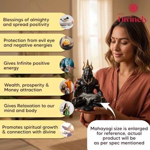 SRM's Divinely Divinely Mahayogi Shiva Idol for Car Dashboard 3.5 inch | Matte Black Adiyogi Statue for Car Dashboard with Trishul & Rudraksha | Compact Mahadev Murti & Lord Shiva Idols for Home and Meditation - Image 5