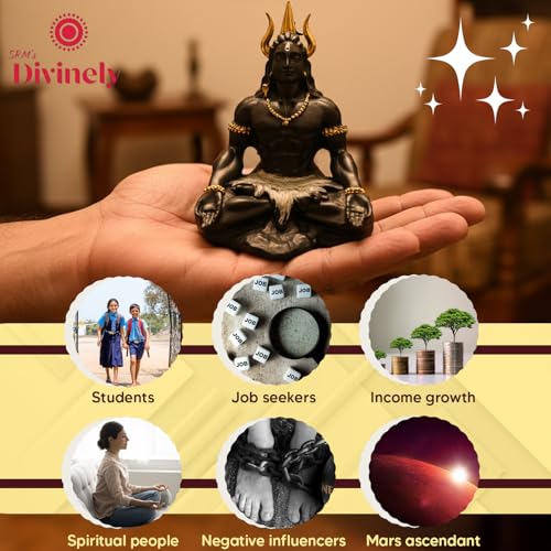 SRM's Divinely Divinely Mahayogi Shiva Idol for Car Dashboard 3.5 inch | Matte Black Adiyogi Statue for Car Dashboard with Trishul & Rudraksha | Compact Mahadev Murti & Lord Shiva Idols for Home and Meditation - Image 2