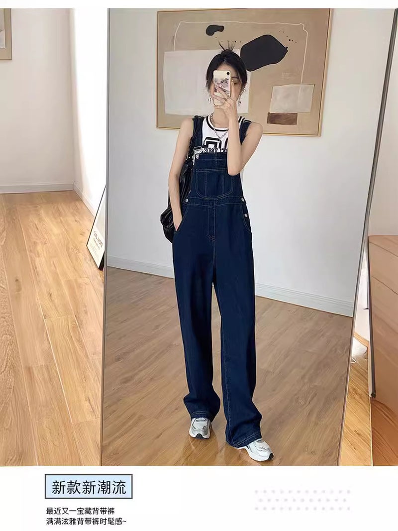 Korean Style Denim Overalls For Women, Loose Wide-Legged, New Style, High-Waisted, Slim, Versatile, Straight-Leg Overalls Jeans, Fashionable - Image 4