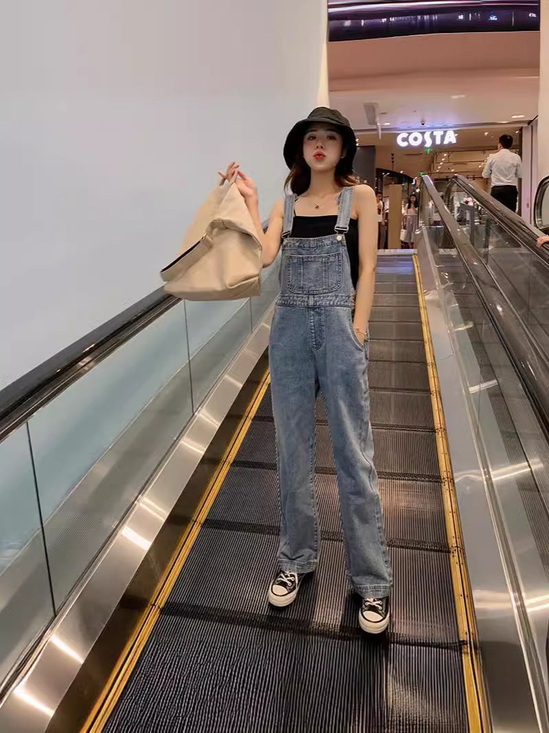 Korean Style Denim Overalls For Women, Loose Wide-Legged, New Style, High-Waisted, Slim, Versatile, Straight-Leg Overalls Jeans, Fashionable - Image 3