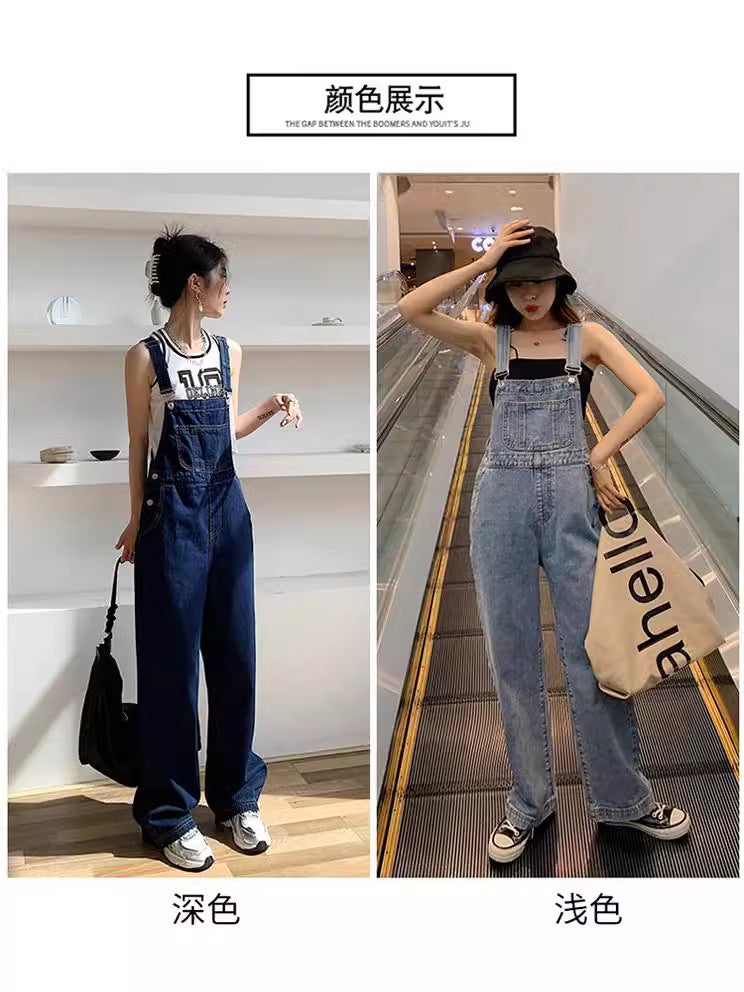 Korean Style Denim Overalls For Women, Loose Wide-Legged, New Style, High-Waisted, Slim, Versatile, Straight-Leg Overalls Jeans, Fashionable - Image 2
