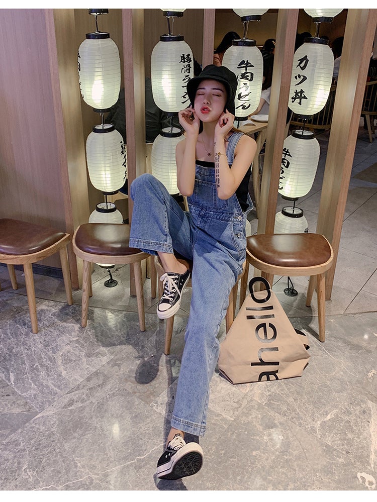 Korean Style Denim Overalls For Women, Loose Wide-Legged, New Style, High-Waisted, Slim, Versatile, Straight-Leg Overalls Jeans, Fashionable - Image 5
