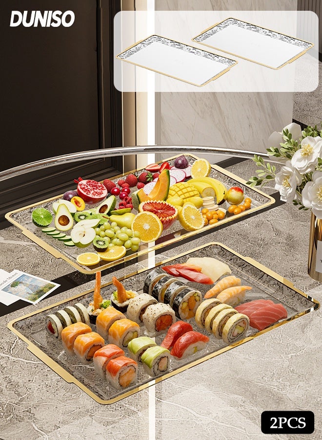 DUNISO 2 Pcs Serving Tray，Fruit Tray with Metallic Texture Handles，Home Decorative Coffee Table Tray，Sturdy and Durable，for Bedroom, Bedside Table, Dresser,Living Room, Dining Room - Image 1