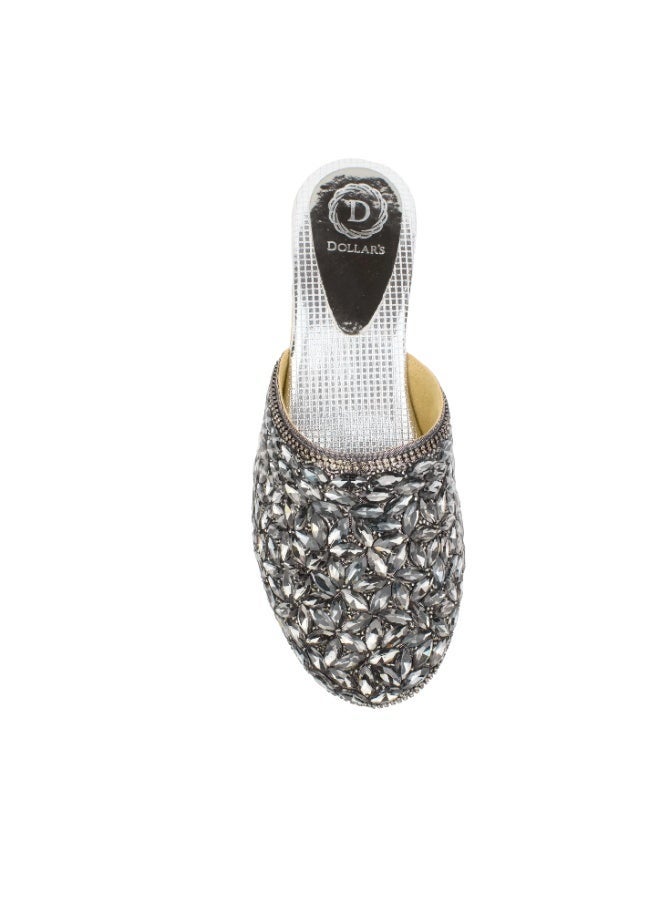 Dollar's Fashion S310F - Women Sandals, Women Mule Handcrafted Flat Slippers with Crystal Stones, Elegant Party Wear & Daily Use Designer Flats, Comfortable Slip-On Footwear for Women (Grey) - Image 2