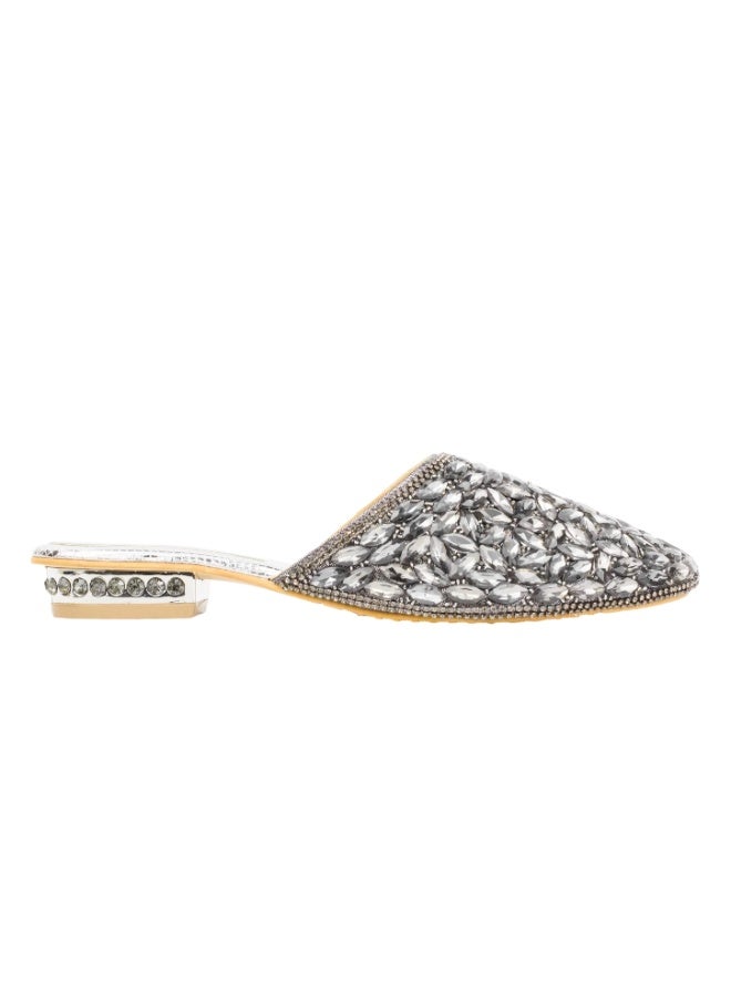 Dollar's Fashion S310F - Women Sandals, Women Mule Handcrafted Flat Slippers with Crystal Stones, Elegant Party Wear & Daily Use Designer Flats, Comfortable Slip-On Footwear for Women (Grey) - Image 3