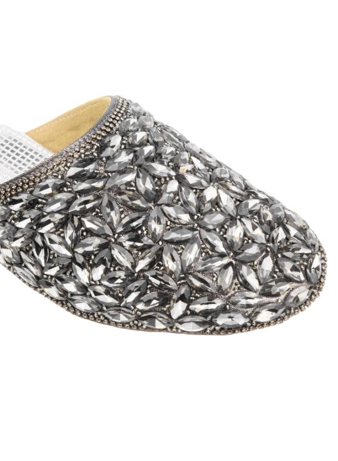 Dollar's Fashion S310F - Women Sandals, Women Mule Handcrafted Flat Slippers with Crystal Stones, Elegant Party Wear & Daily Use Designer Flats, Comfortable Slip-On Footwear for Women (Grey) - Image 4