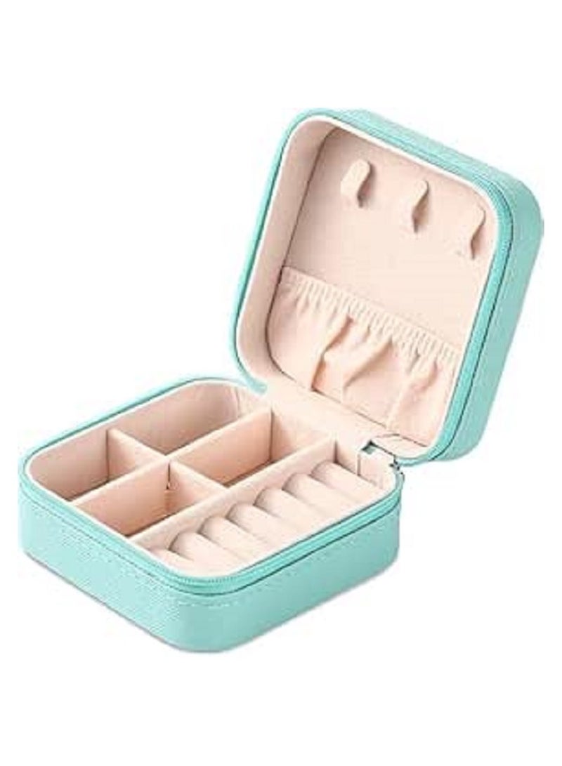 Small Leather Jewelry Box Easy Carry Organizer Jewelry Rings Gift Box for Girls (Blue)  - Image 1