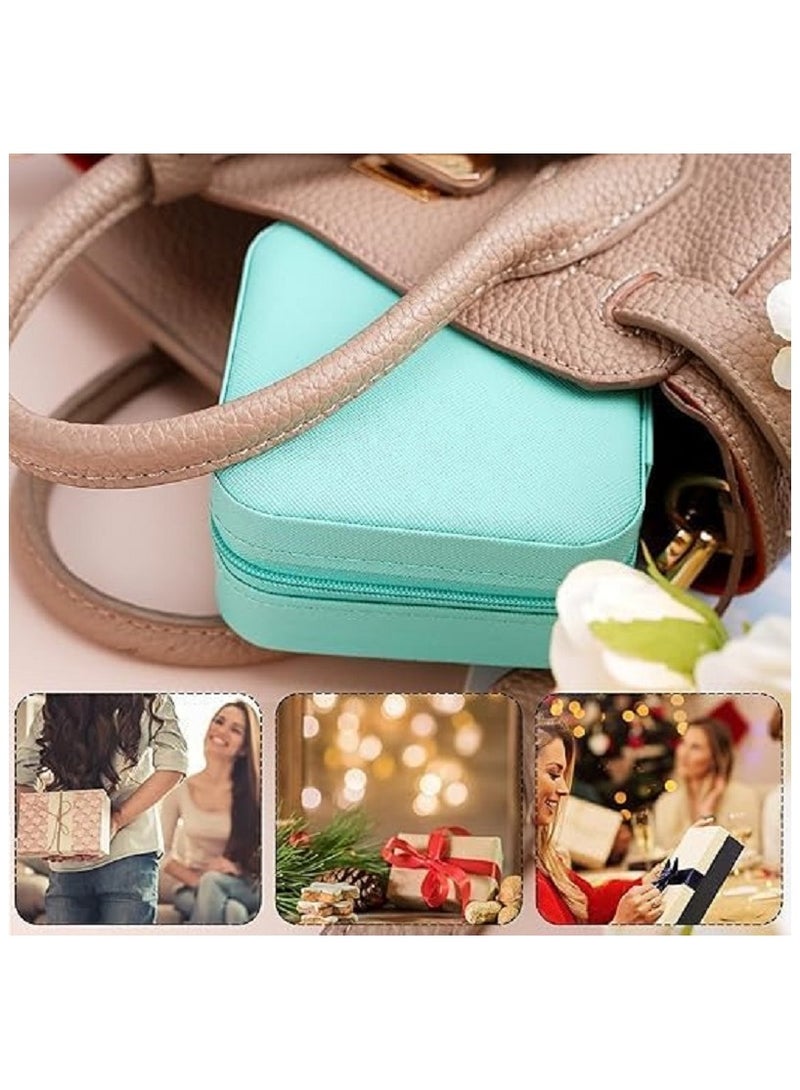 Small Leather Jewelry Box Easy Carry Organizer Jewelry Rings Gift Box for Girls (Blue)  - Image 4