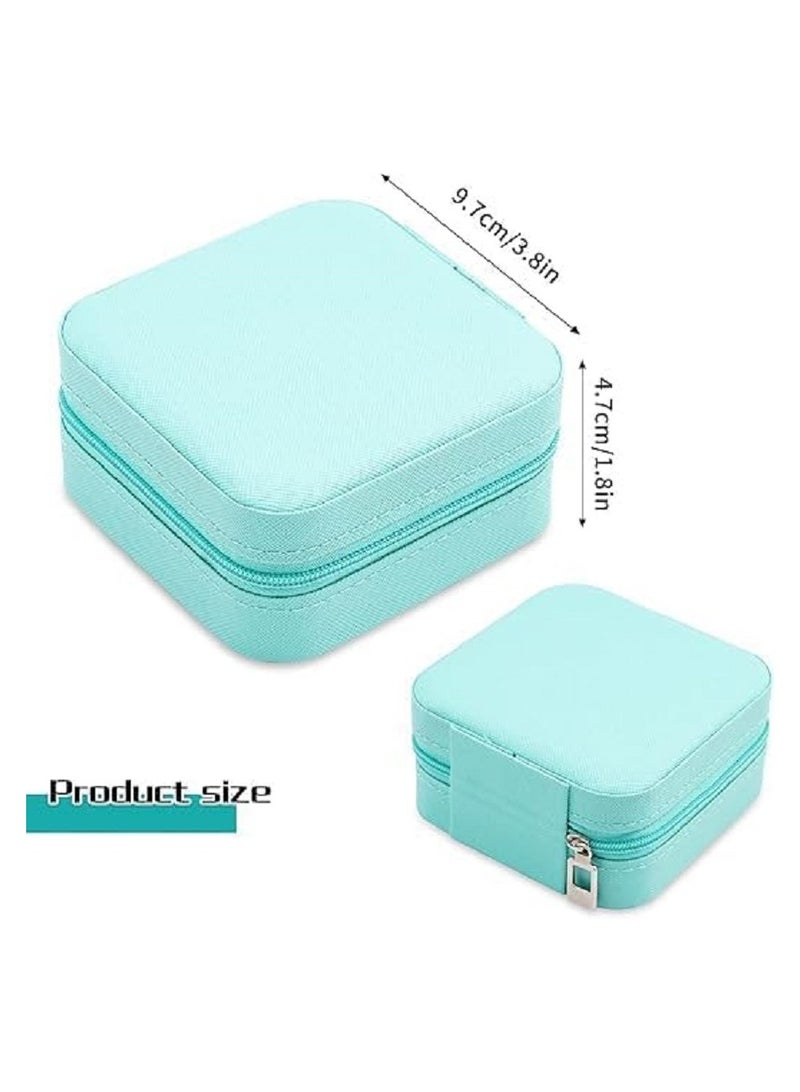 Small Leather Jewelry Box Easy Carry Organizer Jewelry Rings Gift Box for Girls (Blue)  - Image 3