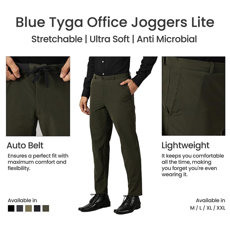 BLUE TYGA Office Joggers Lite for Men, Comfortable Trousers with Stretchablity Olive - Image 2