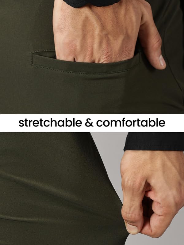 BLUE TYGA Office Joggers Lite for Men, Comfortable Trousers with Stretchablity Olive - Image 3