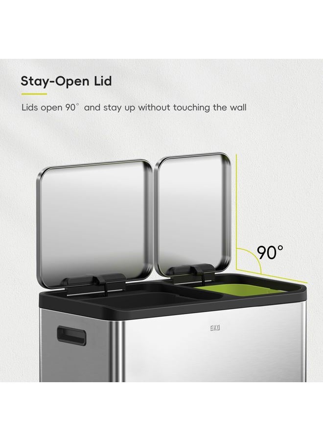 EKO EcoCasa Stainless Steel Dual Step Trash Can for Recycling, 30L+20L Rectangular Kitchen Trash Can, Independent Pedals and Lids, Soft Close and Fingerprint Resistant - Image 5
