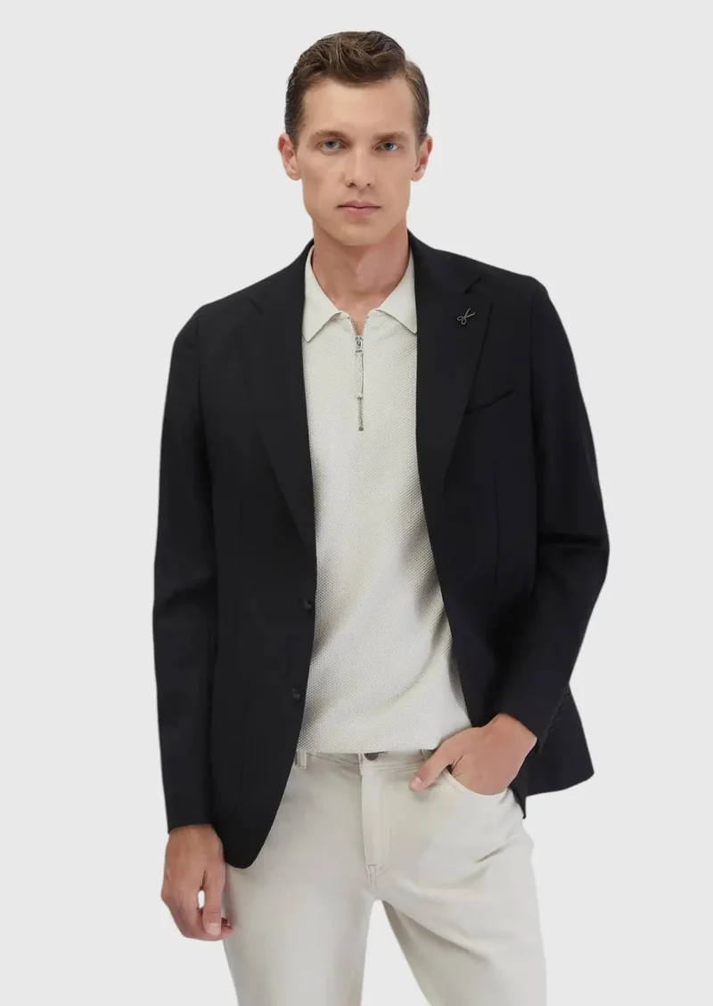 RAMSEY Black Plain Comfort Fit 100% Wool Jacket