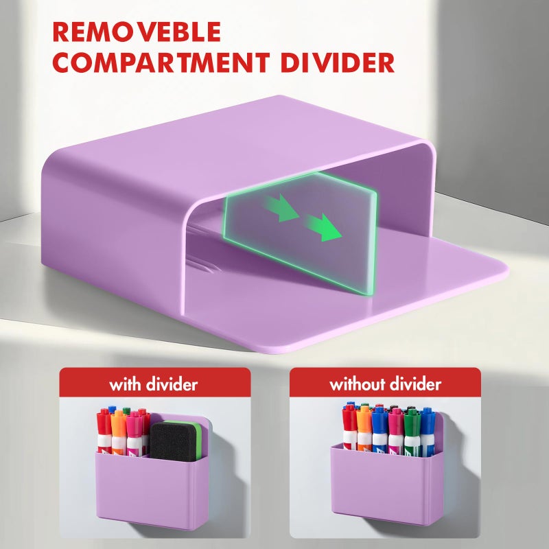 BEYGORM 2 Pack Plastic Magnetic Pen Holder for Refrigerator, Dry Erase Marker Holder for Whiteboardï¼ŒMagnet School Locker Organizer Accessories, Pencil Cup, Pen Caddy, Classroom Organization(Purple) - Image 4