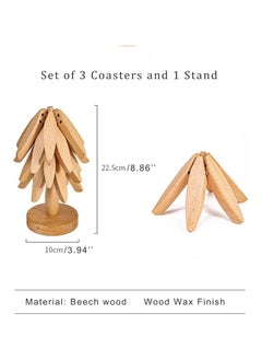 YQbest Wooden Coasters for Hot Dishes, Black Walnut Tree Shape Trivet Set Coaster, Trivets for Hot Pots and Pans, Mad for Hot Dishes - 3 Wooden Trivet + 1 Stand (Light Wood)  - Image 4