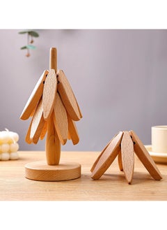 YQbest Wooden Coasters for Hot Dishes, Black Walnut Tree Shape Trivet Set Coaster, Trivets for Hot Pots and Pans, Mad for Hot Dishes - 3 Wooden Trivet + 1 Stand (Light Wood)  - Image 5