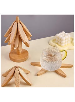 YQbest Wooden Coasters for Hot Dishes, Black Walnut Tree Shape Trivet Set Coaster, Trivets for Hot Pots and Pans, Mad for Hot Dishes - 3 Wooden Trivet + 1 Stand (Light Wood)  - Image 1