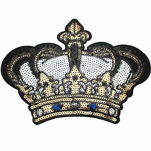 Dandan DIY Big Crown Embroidered Patch with Sequins Sew on/Iron on Patch Applique Clothes Curtain Sewing Flowers Applique Home Wedding Party Decoration DIY Accessory (Crown) - Image 1