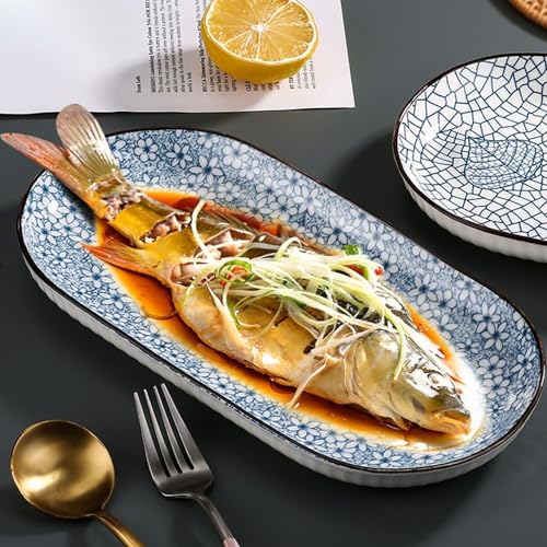 OLWICK® Japanese Style 12-Inch Ceramic Fish Plate – Autumn Pattern Sushi Serving Platter, 30x15cm Porcelain Dish for Seafood, Appetizers & Snacks (1 Piece) - Image 2