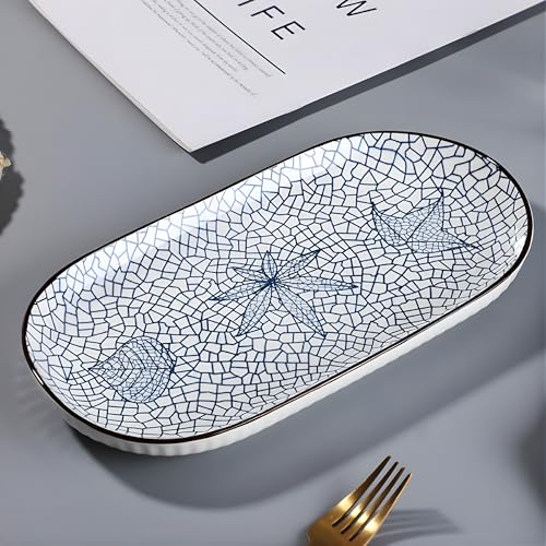 OLWICK® Japanese Style 12-Inch Ceramic Fish Plate – Autumn Pattern Sushi Serving Platter, 30x15cm Porcelain Dish for Seafood, Appetizers & Snacks (1 Piece) - Image 1