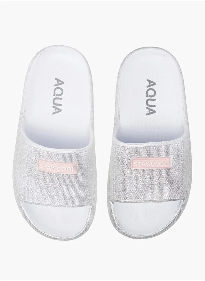 أكوا Girls' Glitter Textured Slip-On Slides