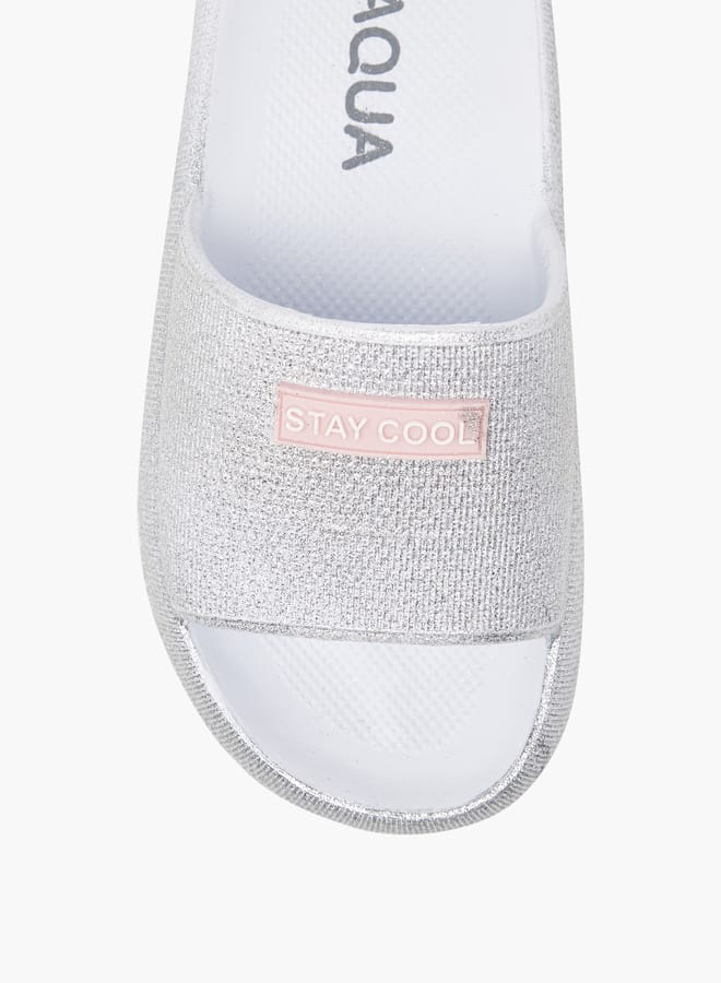 Aqua Girls' Glitter Textured Slip-On Slides - Image 3