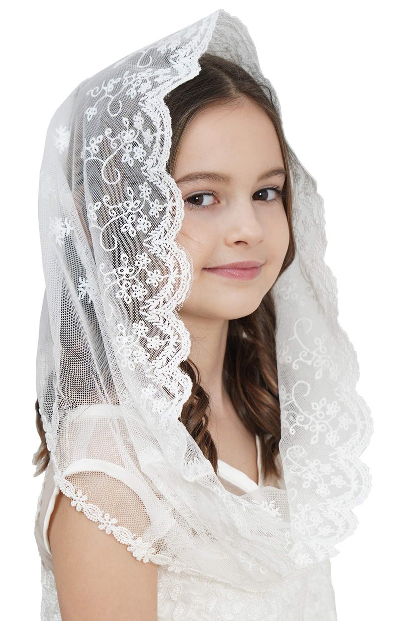 Leimandy Flowergirl Lace Veil Floret Edge Headband First Communion Veil Girls Lace Headwrap For Girls F07 (Ivory) - Image 1