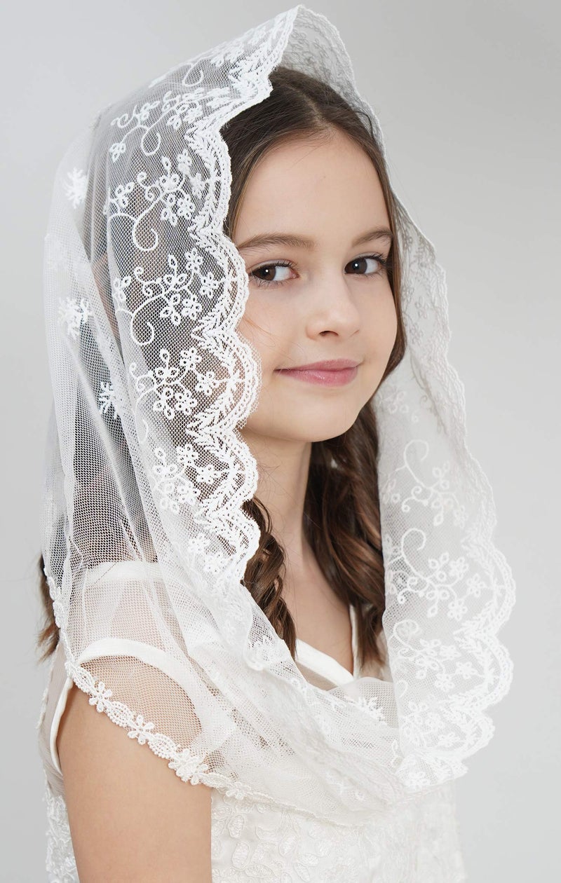 Leimandy Flowergirl Lace Veil Floret Edge Headband First Communion Veil Girls Lace Headwrap For Girls F07 (Ivory) - Image 4